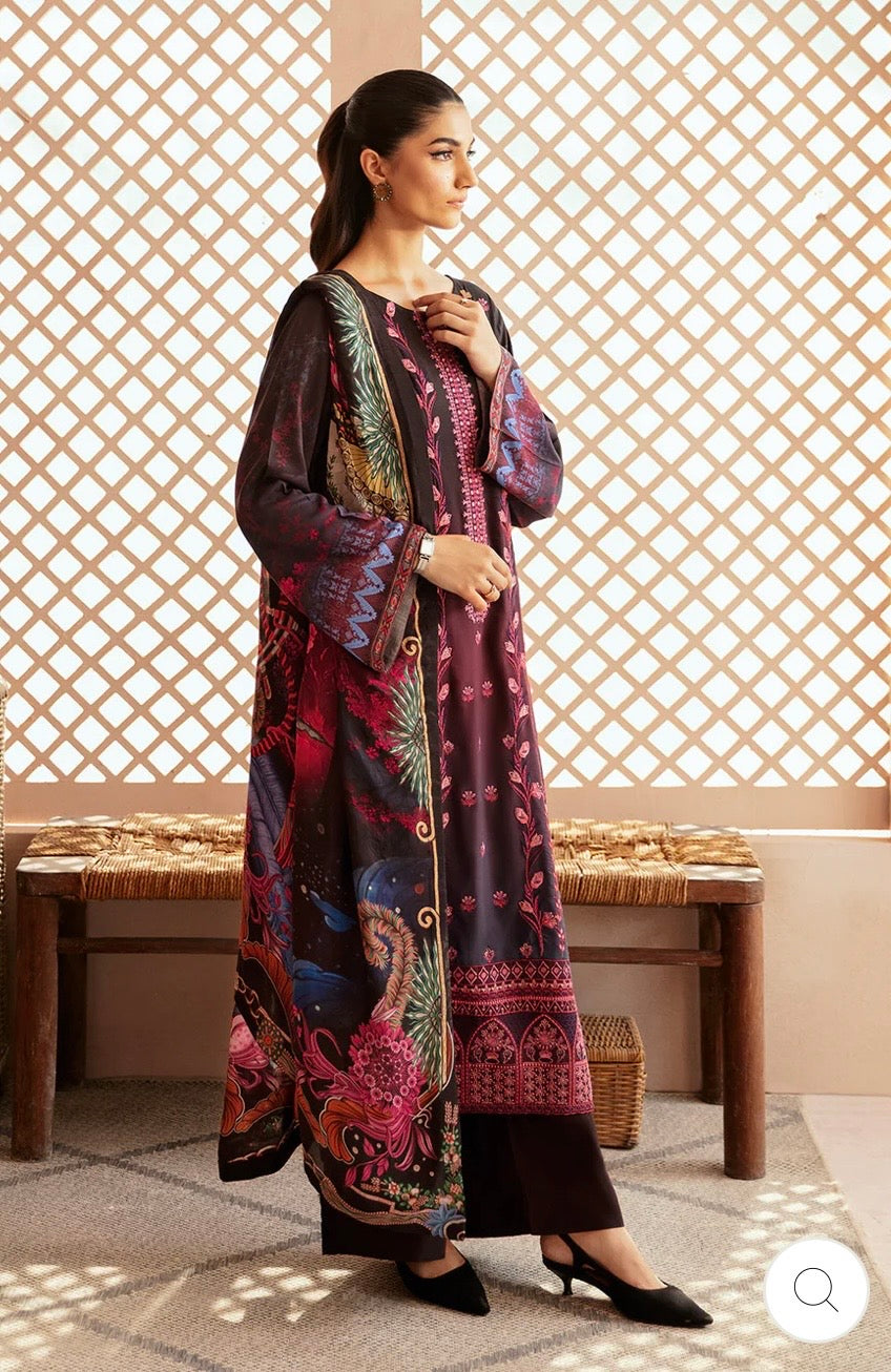 (193) Riwaj by Ramsha Viscose Embroidered Suit with Printed Dupatta