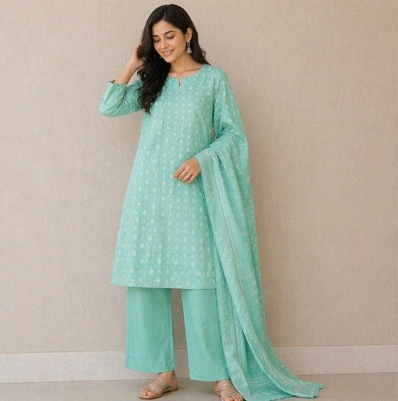 (113) Bin Saeed Lawn Suit | Floral & Pearl Neck | Contrast Dupatta