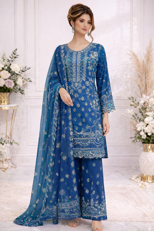 (66) Ramsha Chiffon Embellished Palazzo Set – Elegant Luxe Look