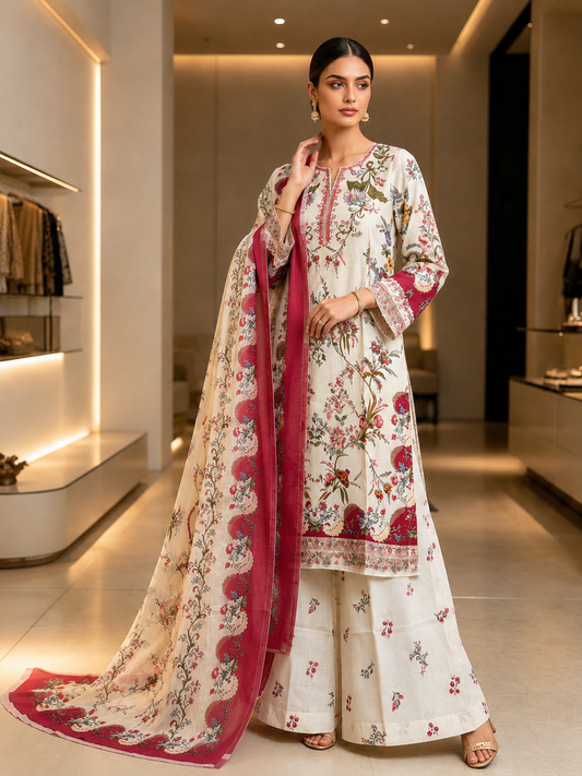 (108) zeenat pret elegant lawn sequin pearl thread embroidered plazzo trousers zari dupatta ready to wear