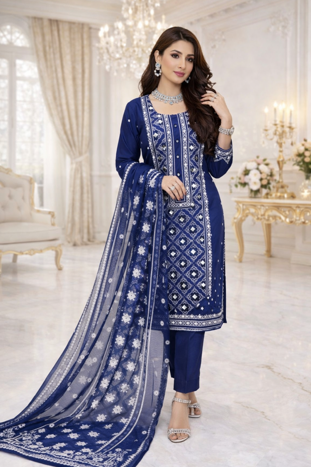 (164) Viscose Embroidered Suit with Vibrant Digital Dupatta Soft and Breathable Ready Made