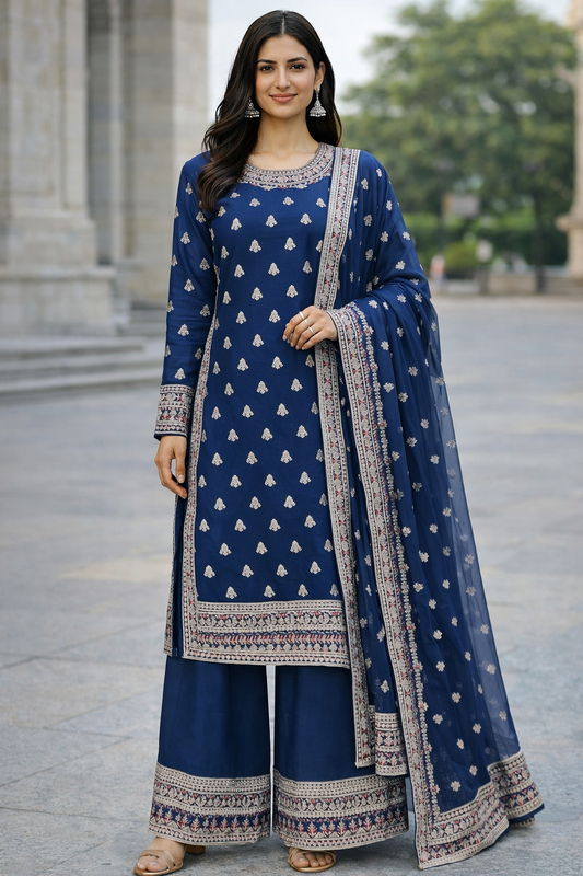 (323) Embroidered Chiffon Kameez | Gold Beaded Dupatta Set