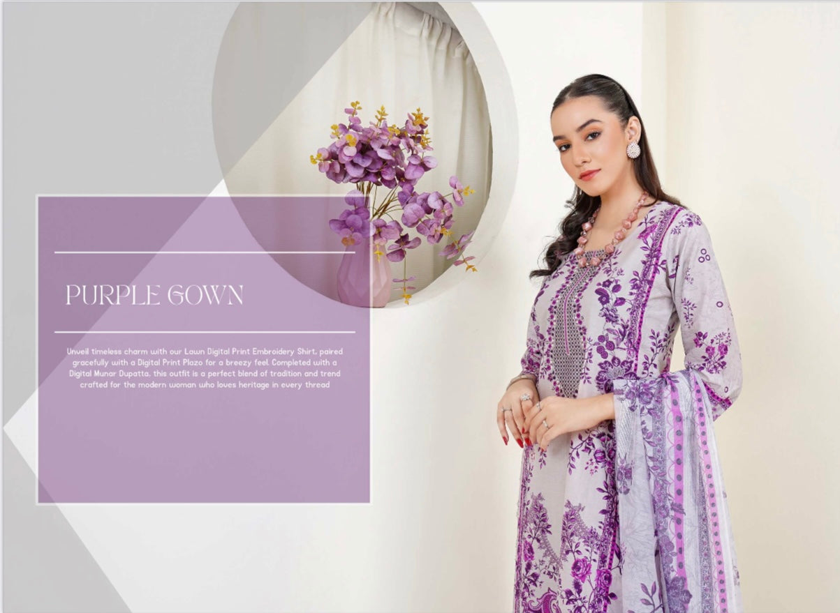 (20) Lawn Luxe – Digital Print 3-Piece Ready-to-Wear Set with Munar Dupatta