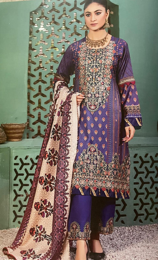 (28) Munira Pakistani Dhanak Winter Three-Piece Pashmina Suit & Printed Shawl