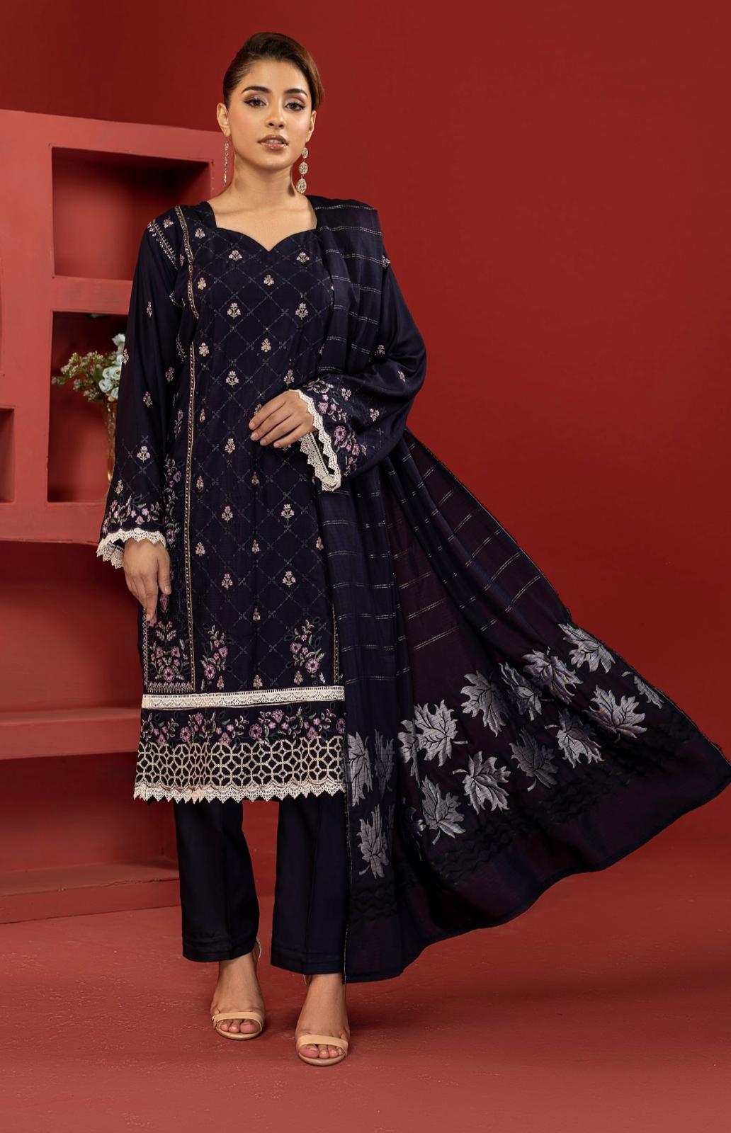 Alisha silk viscose fully embroidered kameez silk viscose dupatta viscose trousers boxed unstitched suit