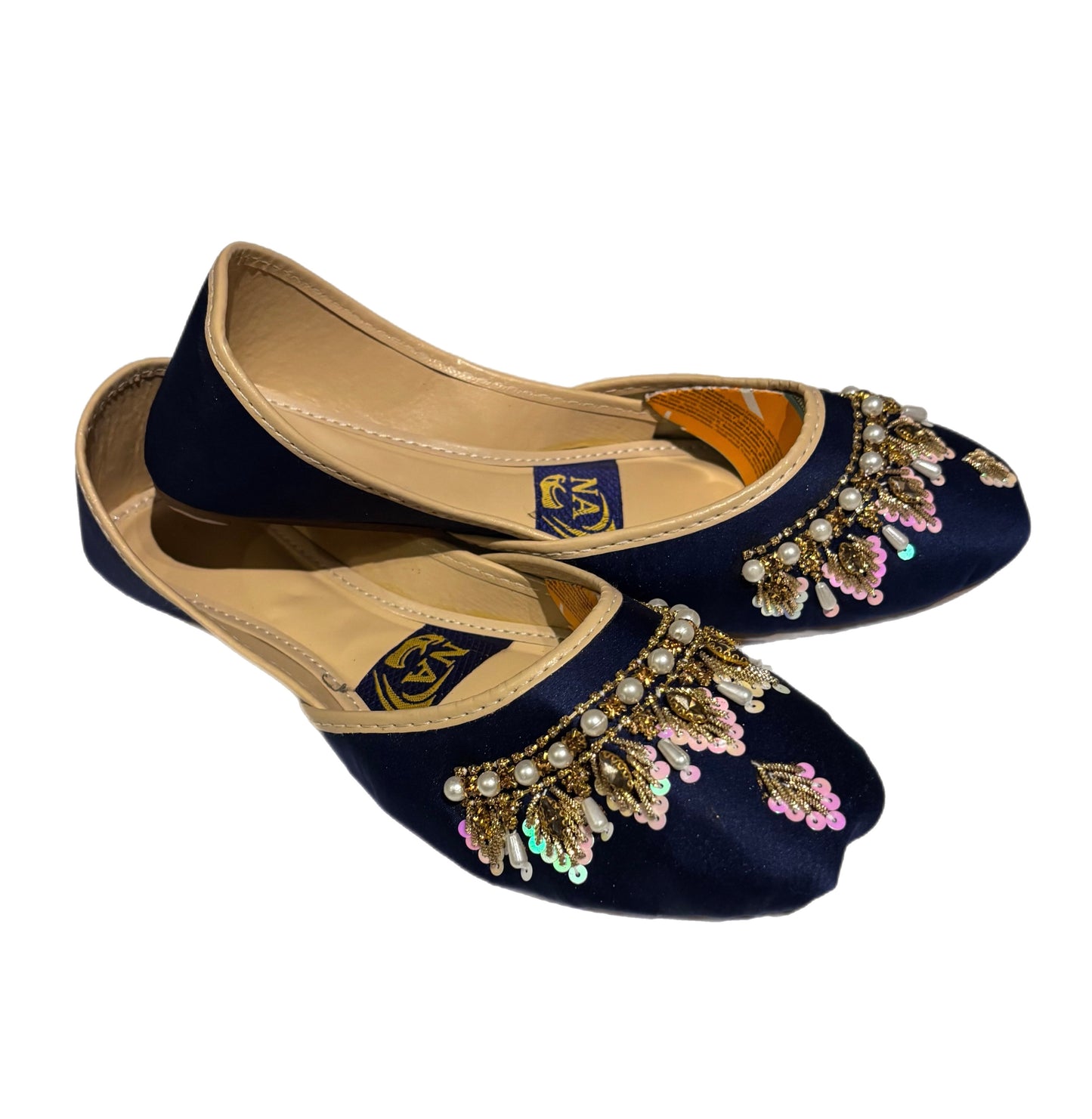 (S10) Handmade Satin Khusa – Gold Embroidered Punjabi Jutti with Soft Foam Comfort