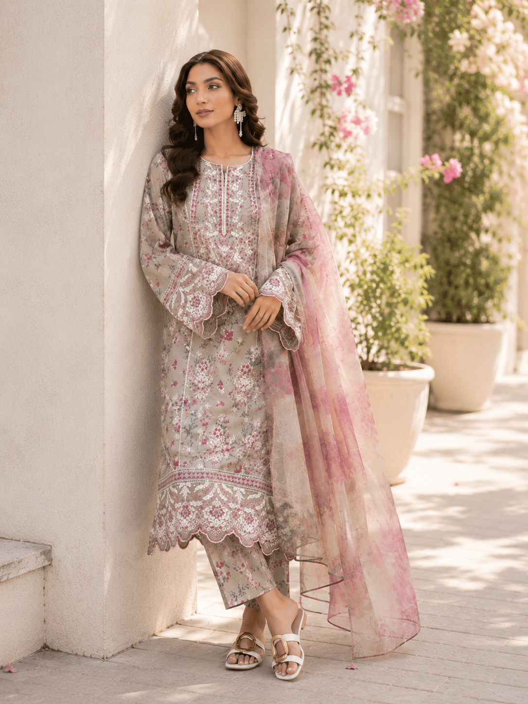 (211) Adan’s Libas Printed Lawn Suit | Lace Embroidery & Voile Dupatta