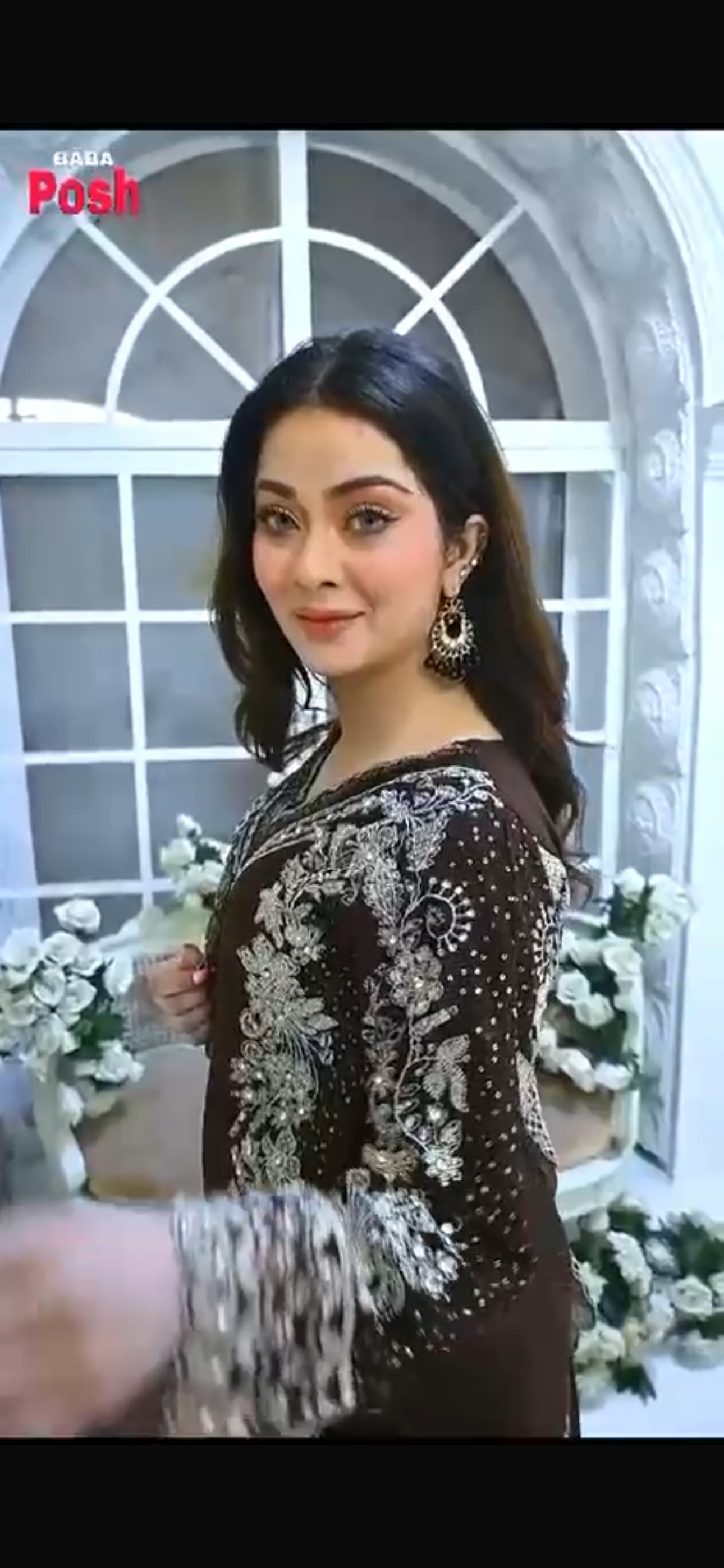 (55) Baba Posh Eid Chiffon brown Embroidered Three-Piece Ready-Made Suit