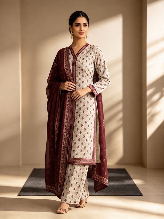 (110) Bin Saeed Elegant Lawn Suit Contrast Lace & Printed Dupatta trousers Ready to Wear