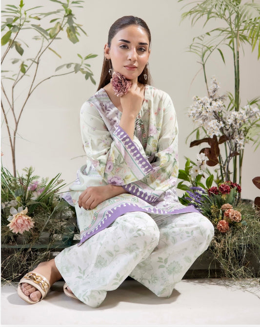 (72) Adan’s co ord edit set printed floral satin lawn ready to wear