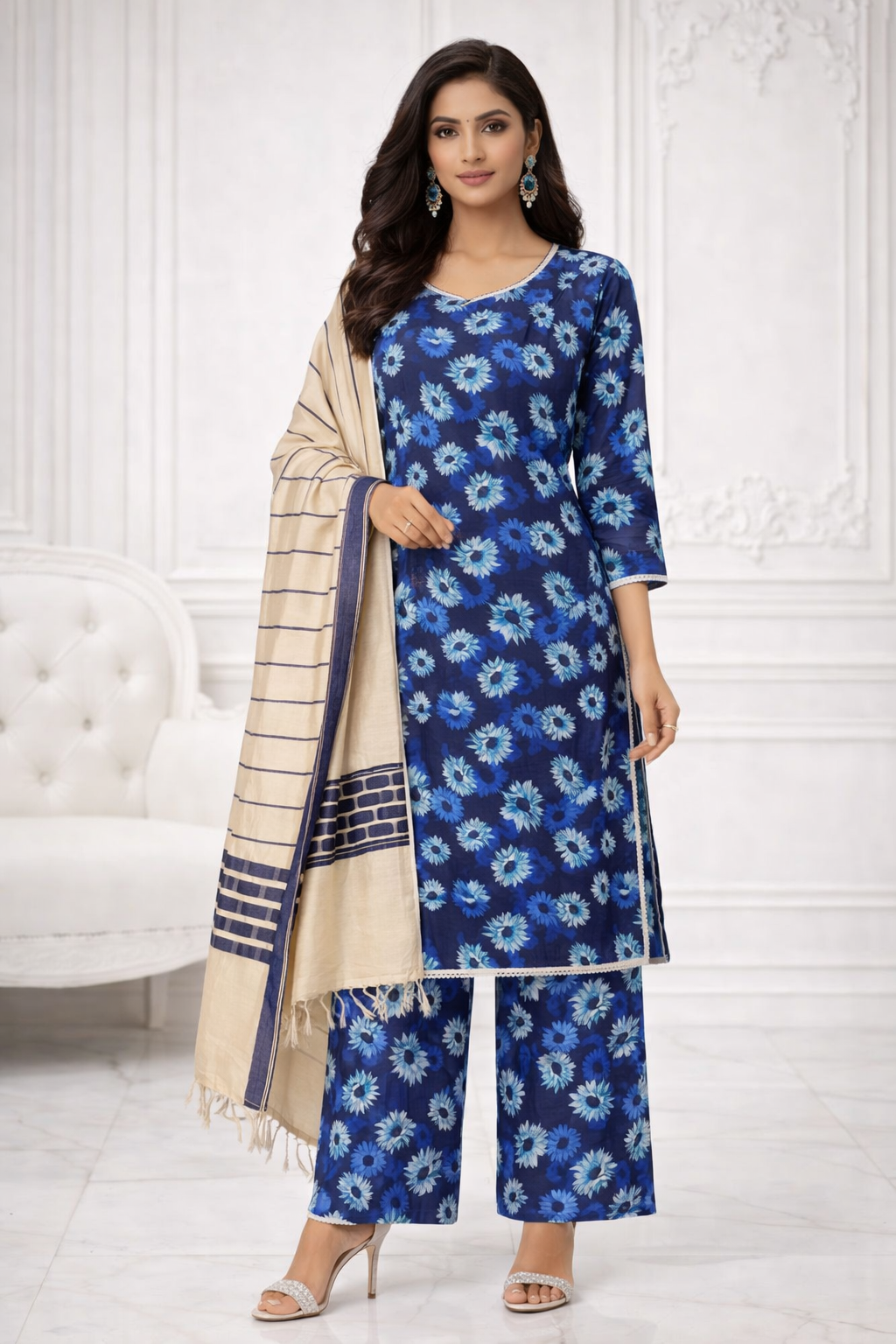 (26) Pakistani Printed Soft Khaddar Winter Suit with Gold Thread Shawl