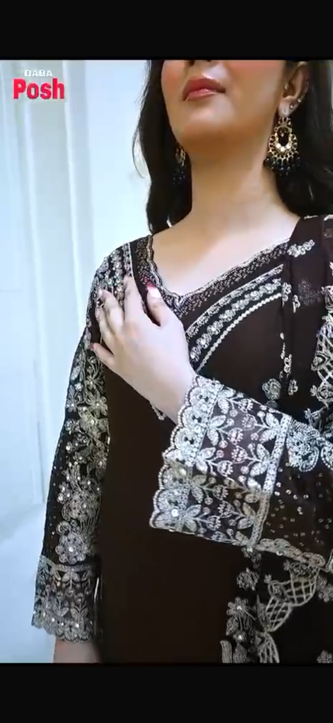 (55) Baba Posh Eid Chiffon brown Embroidered Three-Piece Ready-Made Suit