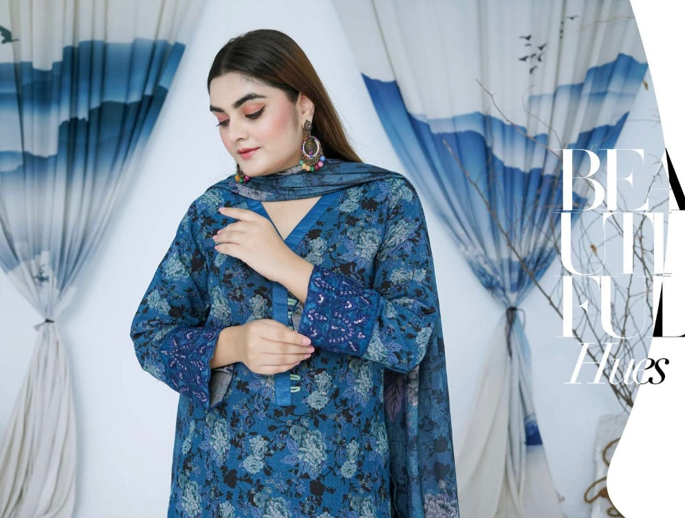 (167) Pakistani Dhanak Embroidered 3 Piece | Winter Ready-to-Wear Suit