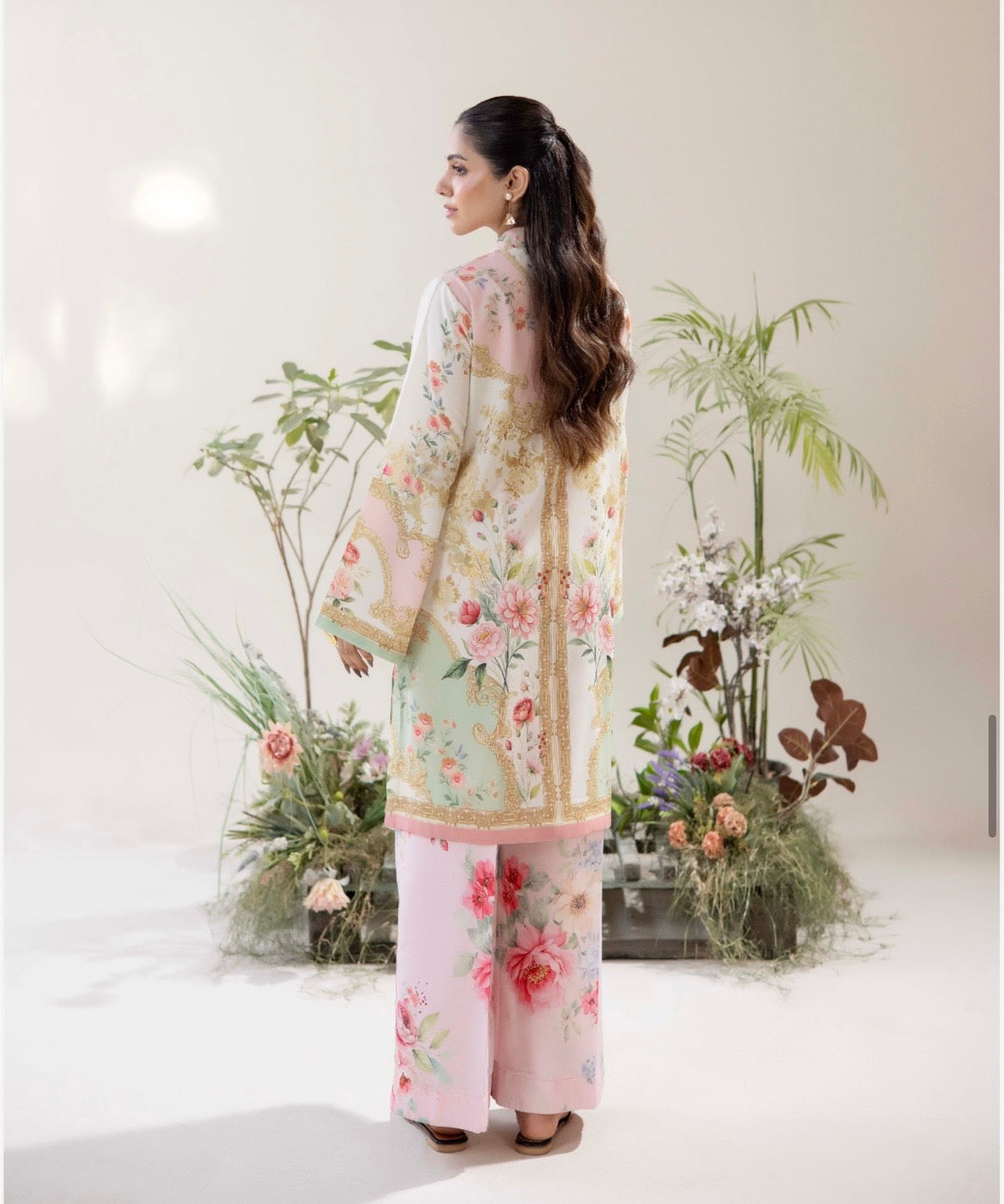 (67) Adan’s co ord edit set printed floral satin lawn ready to wear