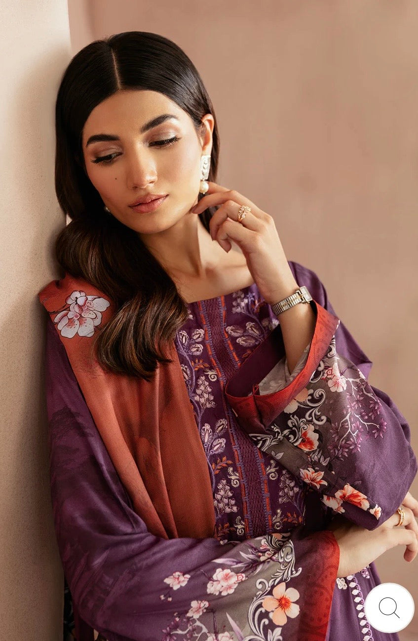 (190) Riwaj by Ramsha Viscose Embroidered Suit with Printed Dupatta