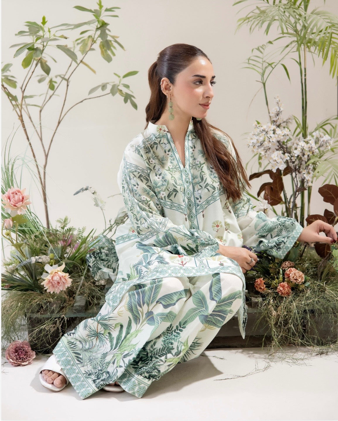 (71) Adan’s co ord edit set printed floral satin lawn ready to wear