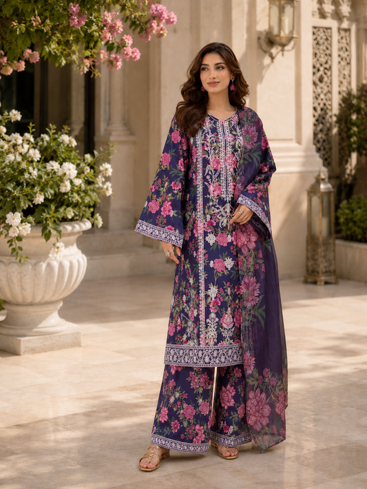 (179) Adan’s Libas Printed Lawn Suit | Lace Embroidery & Voile Dupatta