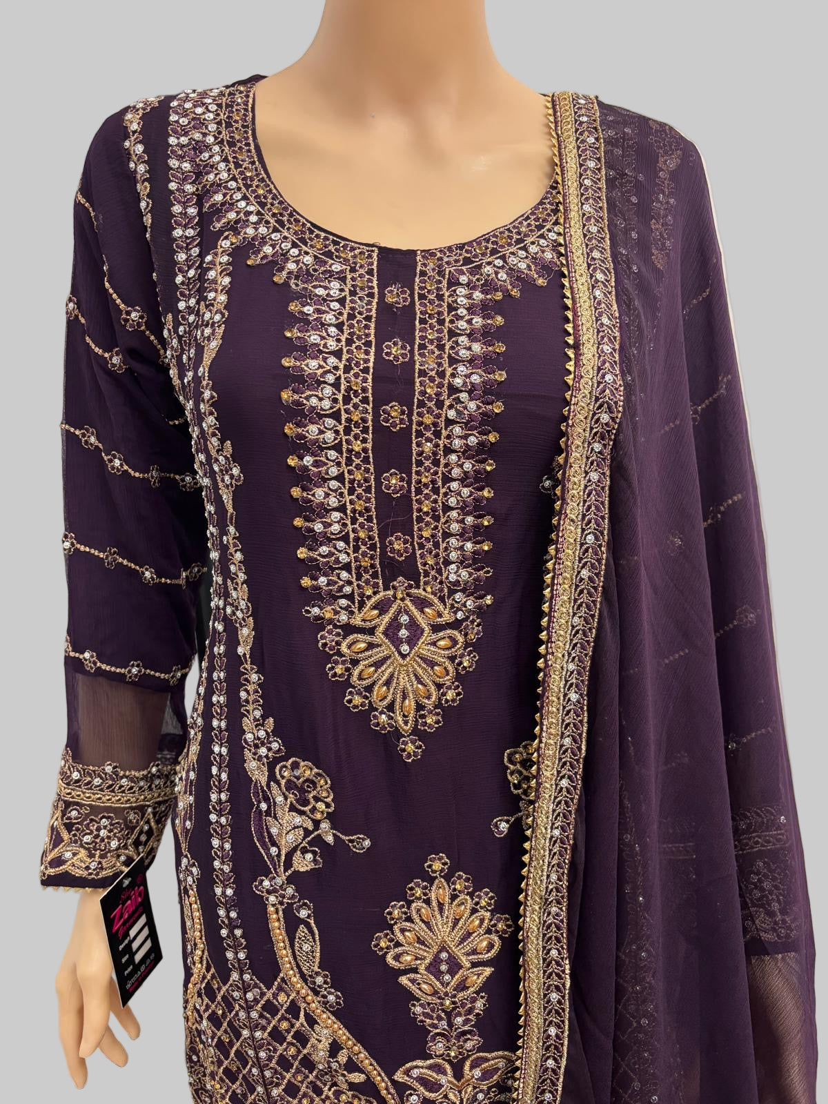 (131) Elegant Pakistani Embroidered Chiffon 3-Piece Occasion Wear Suit