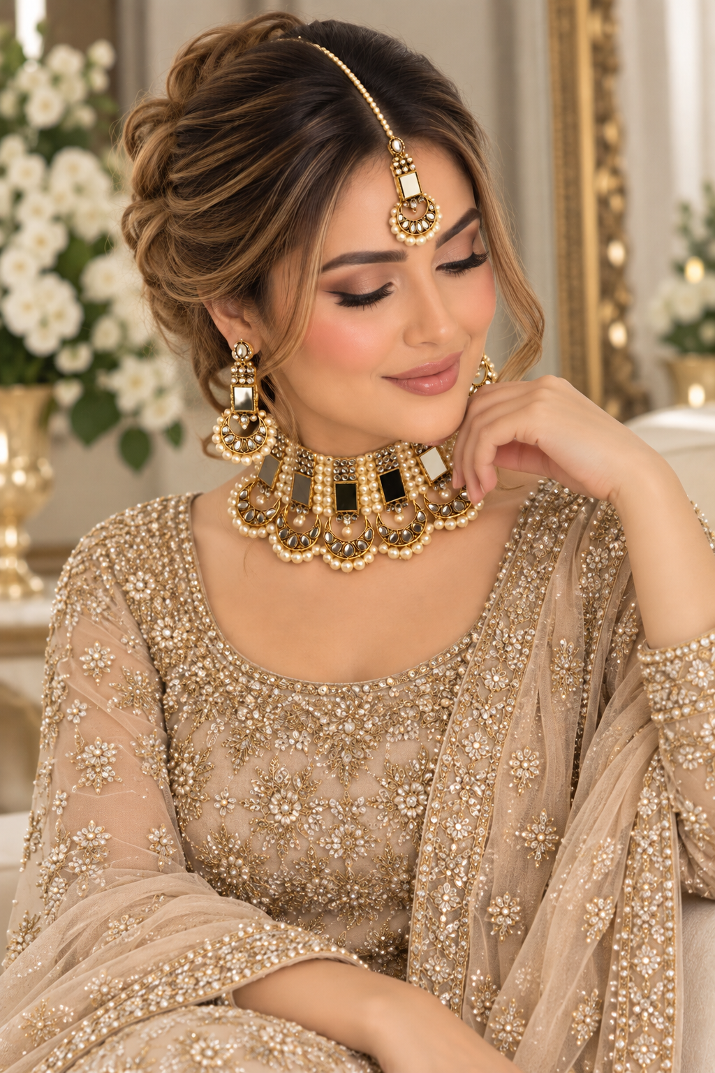 (J5) Pakistani gold pearl jewelry set