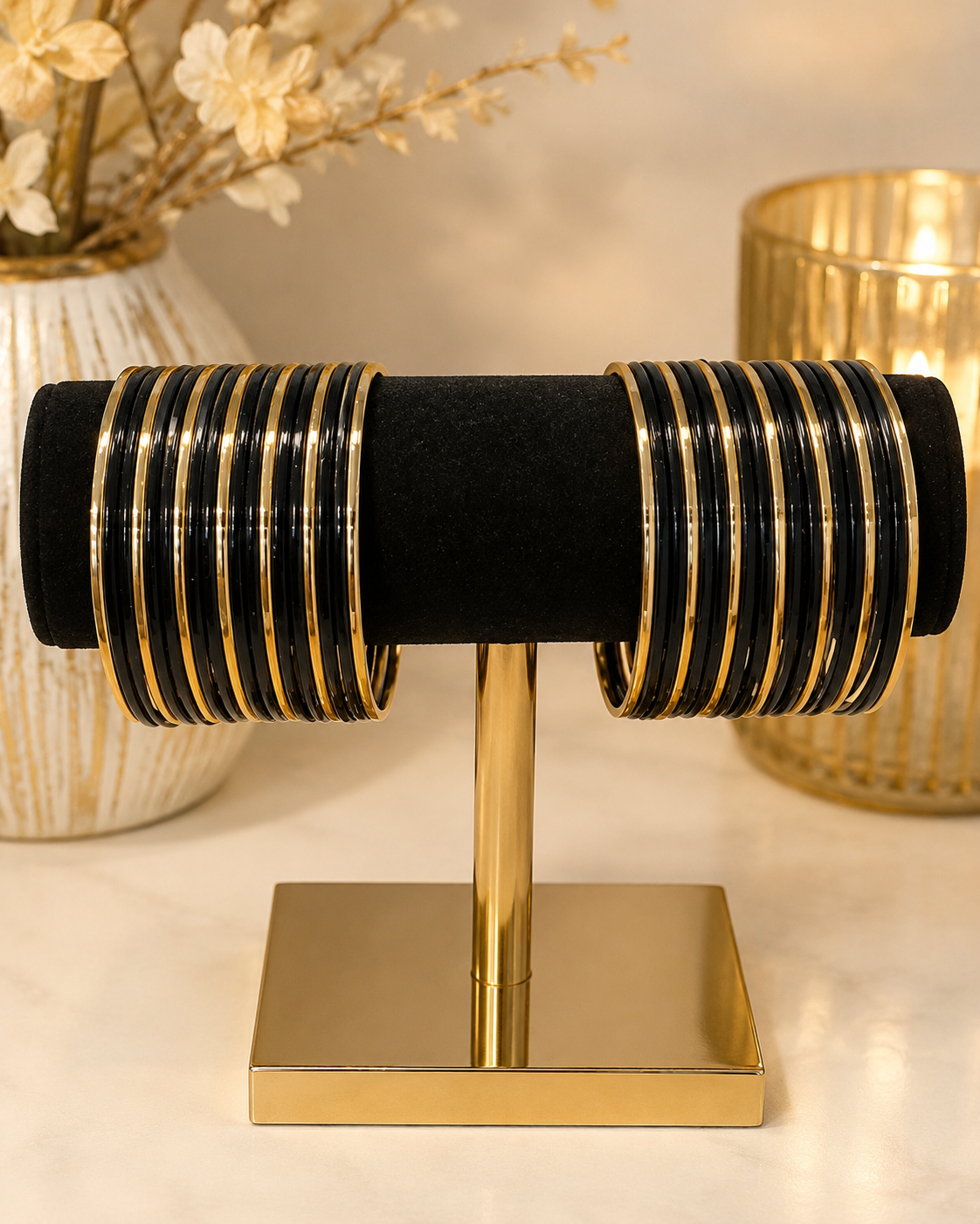 (B23) A stunning set of beautifully detailed gold-tone bangles, designed to add sparkle and elegance to any outfit. Size 2.8