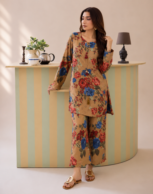 (14) Adan's Schiffli Floral Chikankari Voil Lawn Co-Ord Set