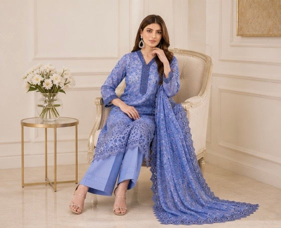(138) Tawakkal Paisley Lawn Suit | Cutwork Lace & Sequin Embroidery