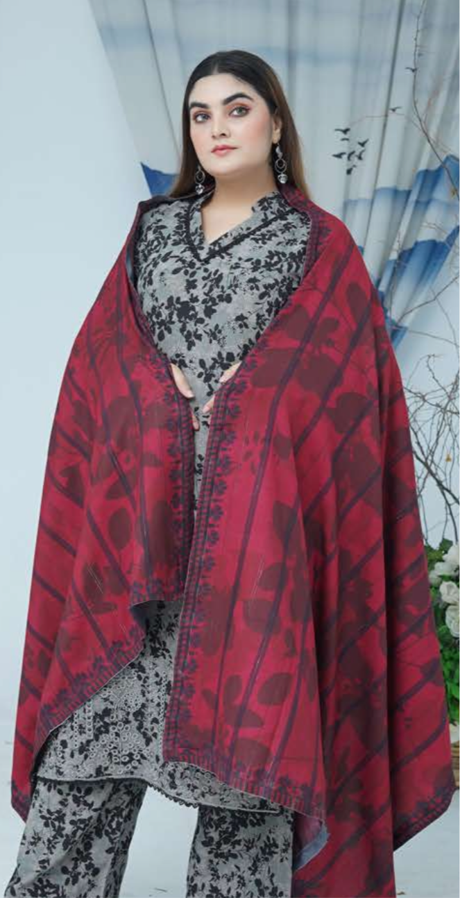 (157) Pakistani Dhanak Contrast Shawl Suit | Autumn Winter Ready to Wear
