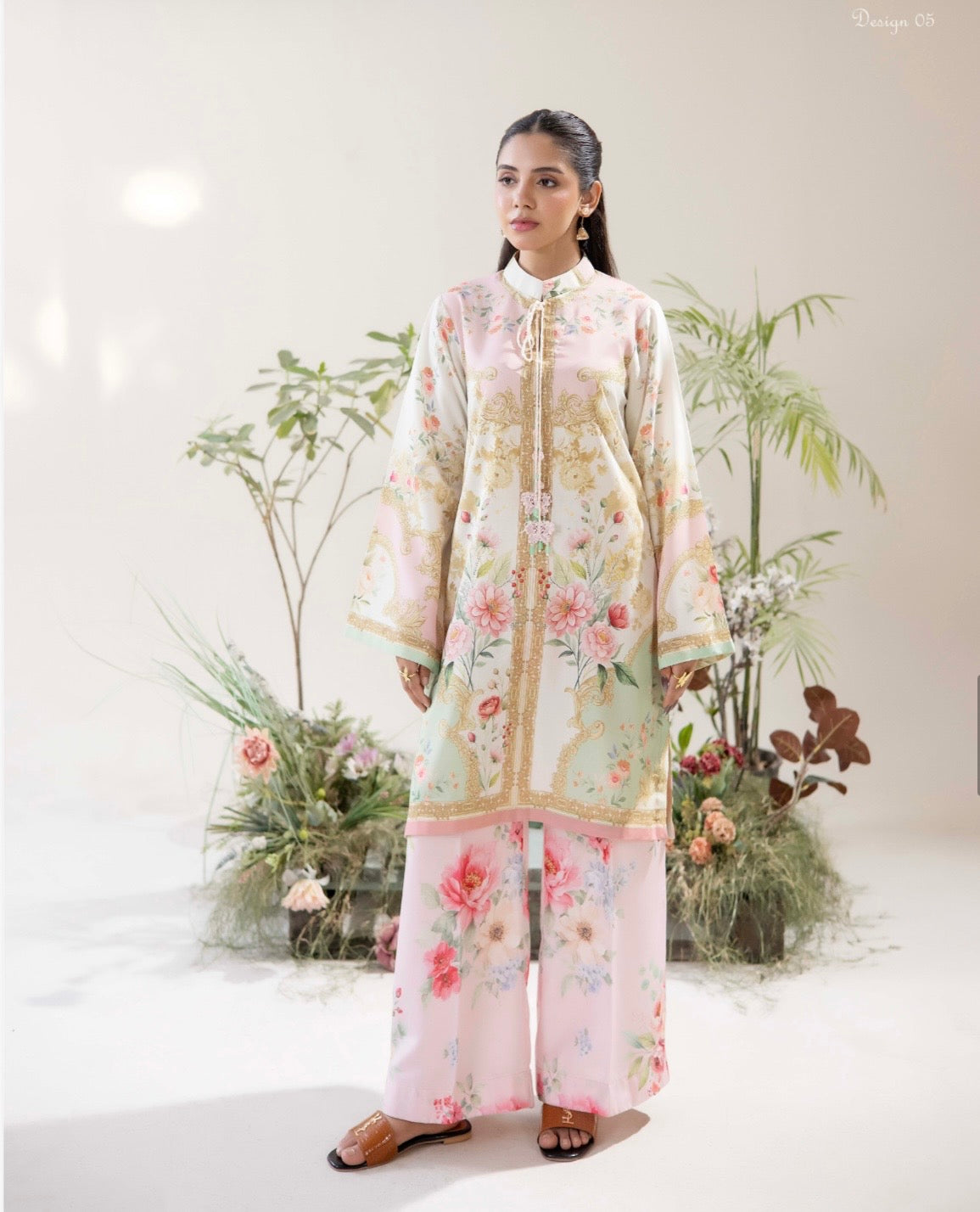 (67) Adan’s co ord edit set printed floral satin lawn ready to wear