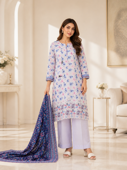 (141) Tawakkal Lawn Suit | Floral Print & Embroidered Dupatta