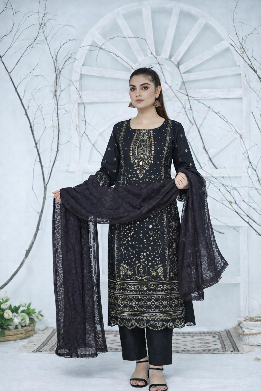 (278) Ready Made Organza Suit | Delicate Sequin Embroidery