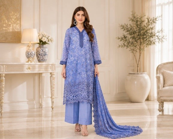 (138) Tawakkal Paisley Lawn Suit | Cutwork Lace & Sequin Embroidery
