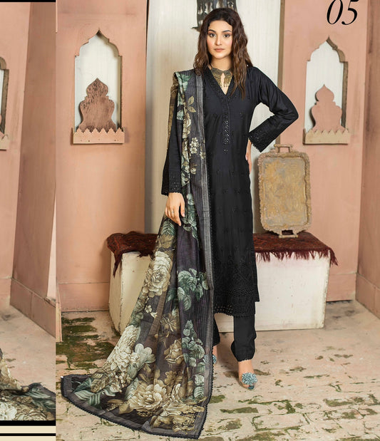 (350) Elegant Linen Sequin Embroidered Suit with Digital Munar Dupatta – Ready to Wear