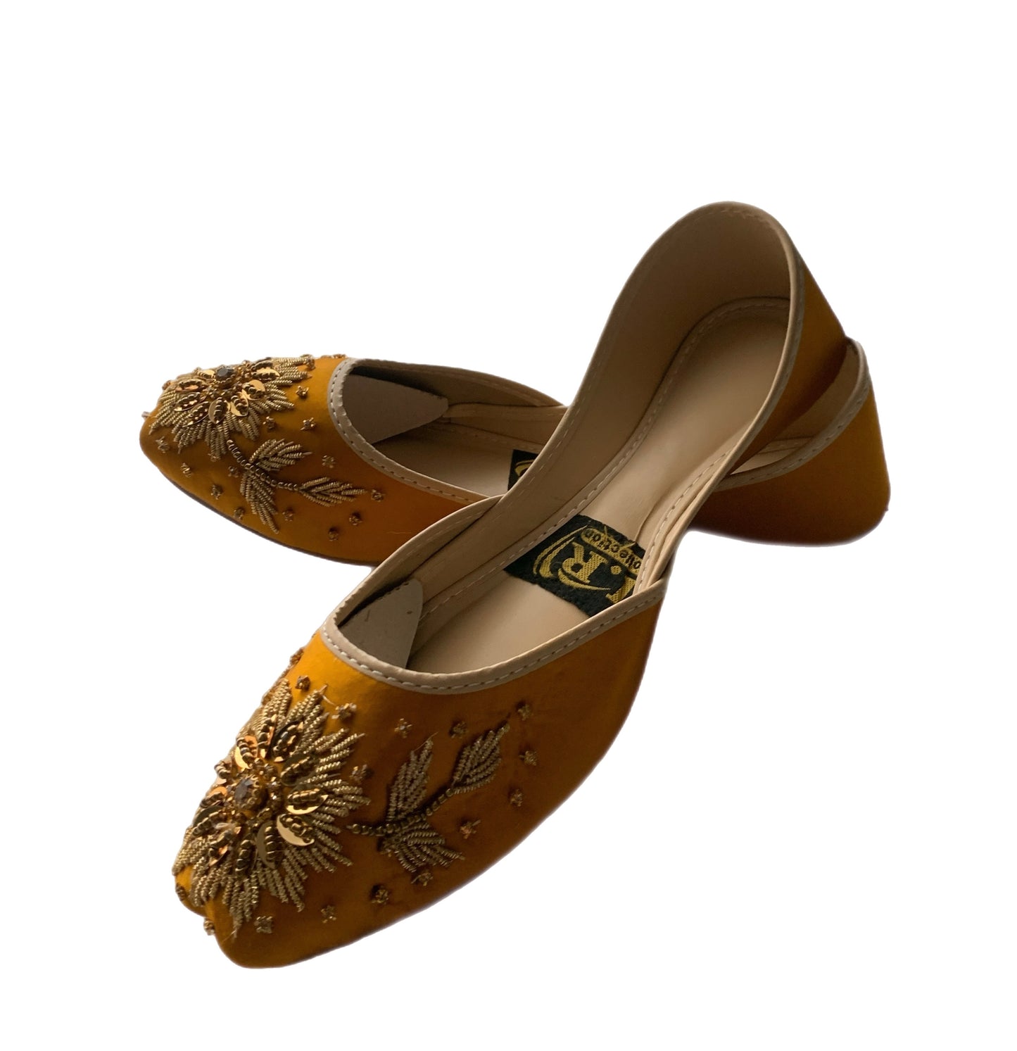 (S28) Handmade Suede Brown Khussa – Gold Embroidered Punjabi Jutti with Soft Foam & Non-Slip Sole