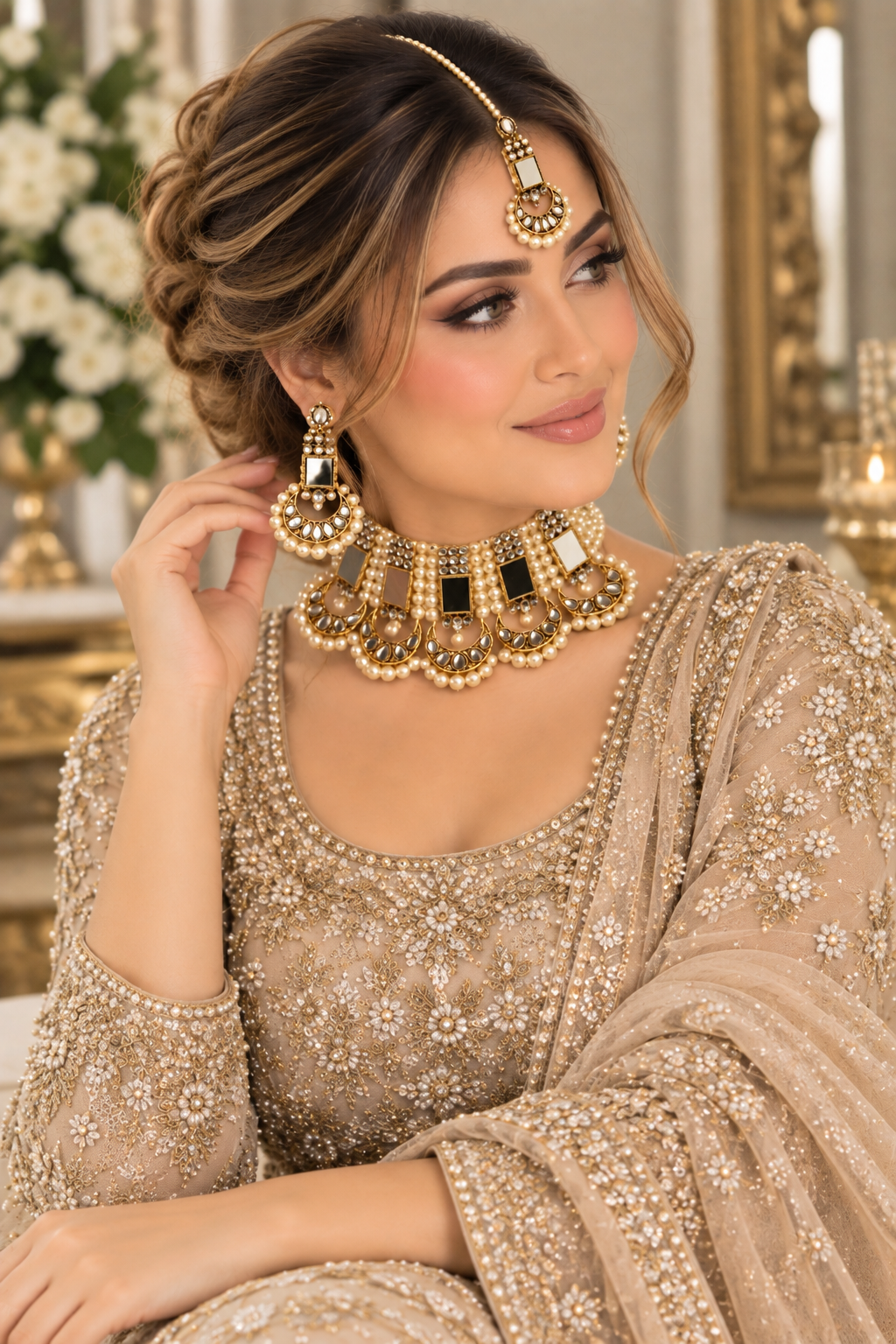 (J5) Pakistani gold pearl jewelry set
