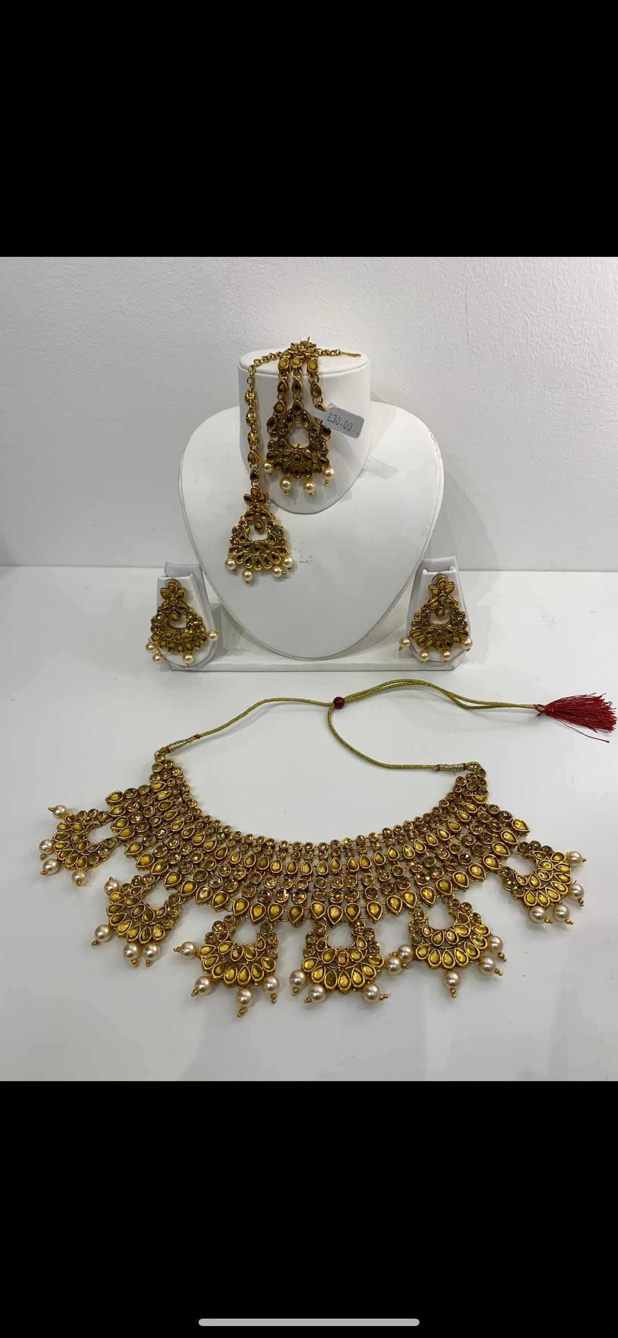Pakistani gold pearl stone jewelry set