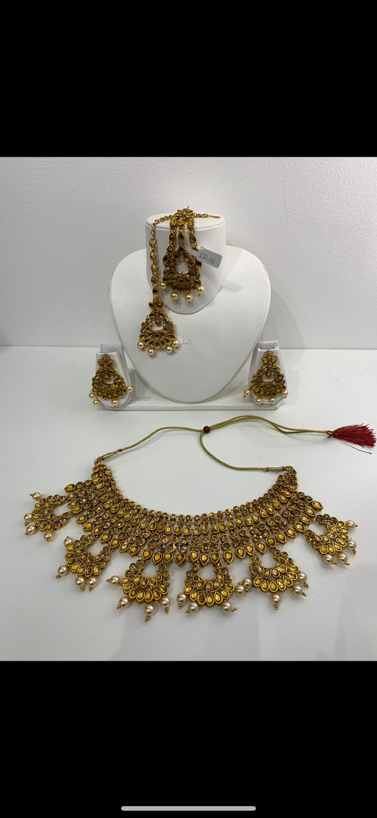 Pakistani gold pearl stone jewelry set