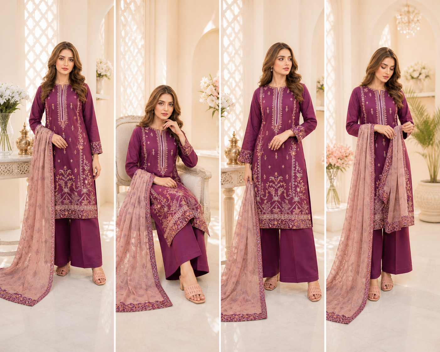(168) Tawakkal Embroidered Sequin Silky Lawn Suit with Khaddi Dupatta