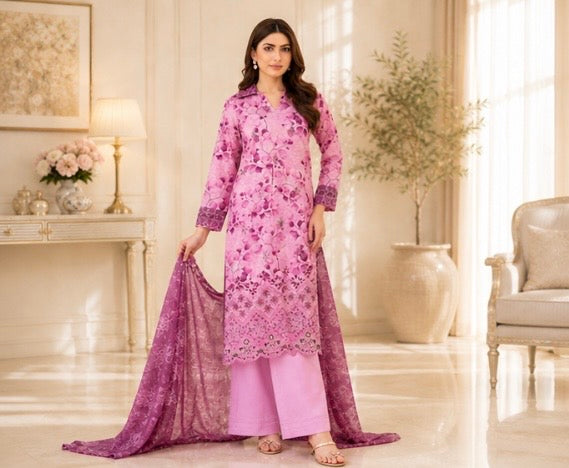 (131) Tawakkal Lawn Suit | Floral Print & Embroidered Dupatta