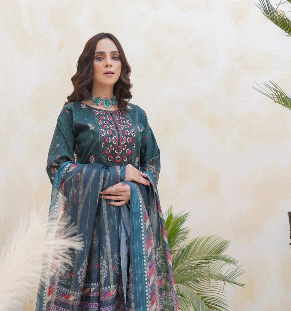 (298) Pakistani Lawn Farsi Shalwar Suit | Ready-to-Wear with Digital Printed Monar Dupatta