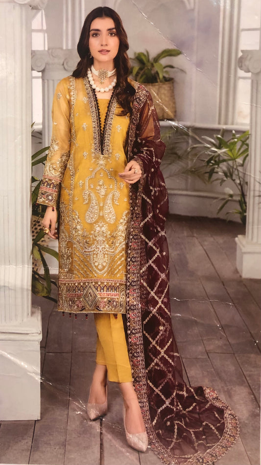 (172) Pakistani Hand Embellished Stitched Organza Suit Ready-Made