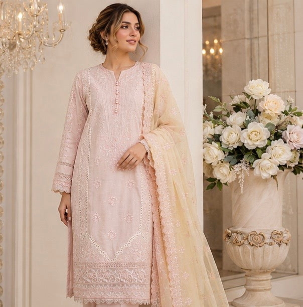 (198) Munira premium lawn chiffon plazzo dupatta lace sequins fully lined ready to wear