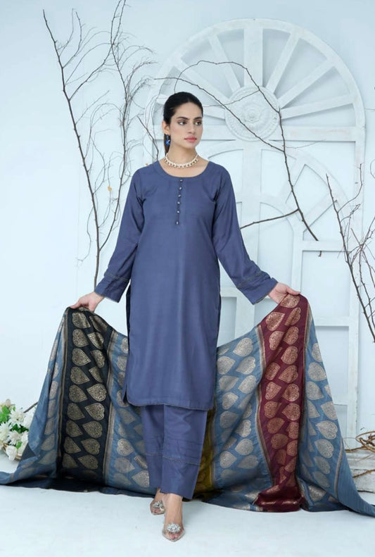 (151) Pakistani Dhanak Contrast Shawl Suit | Autumn Winter Ready to Wear