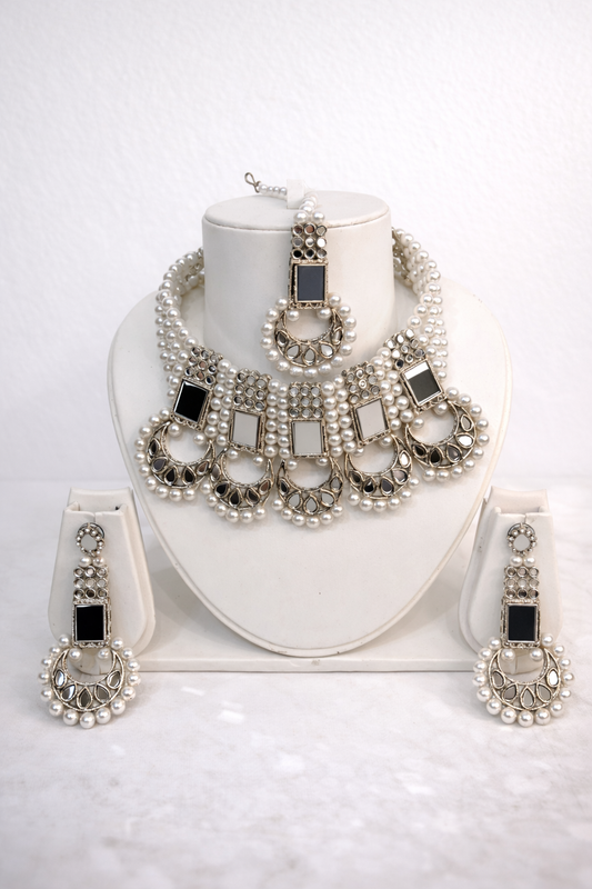 Pakistani silver pearl jewelry set