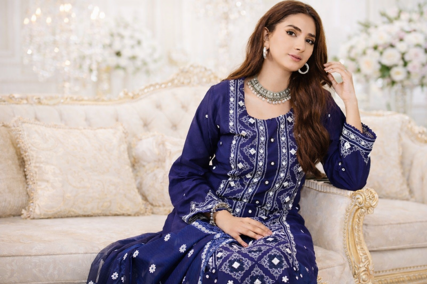 (164) Viscose Embroidered Suit with Vibrant Digital Dupatta Soft and Breathable Ready Made