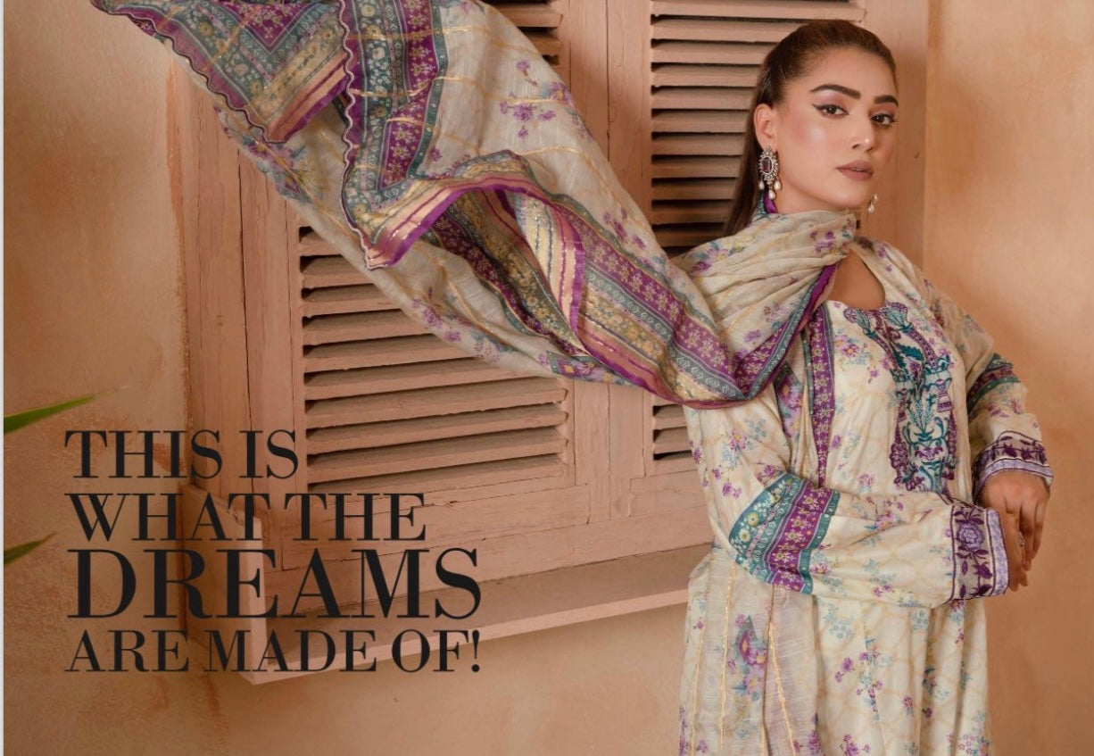 (11) Luxury Lawn Printed Trousers with Diamond Dupatta Ready-Made Suit