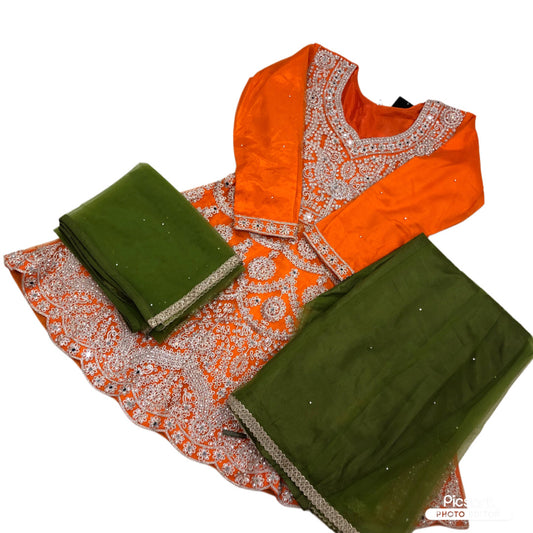 Pakistani stone work mendhi umbrella dress plazzo three piece ready made suit organza dupatta