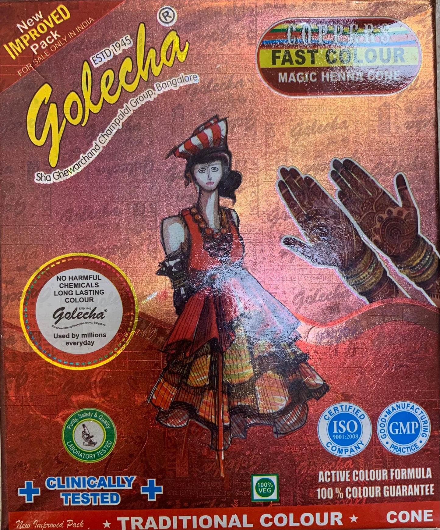 X2 golecha cones Hand nail feet body art bridal dark red colour