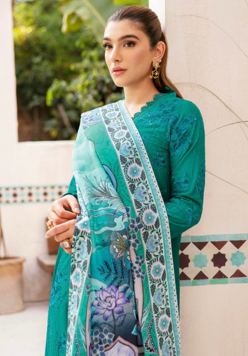 (225) Ramsha Andaaz Luxury Lawn Embroidered Ready Made Suit