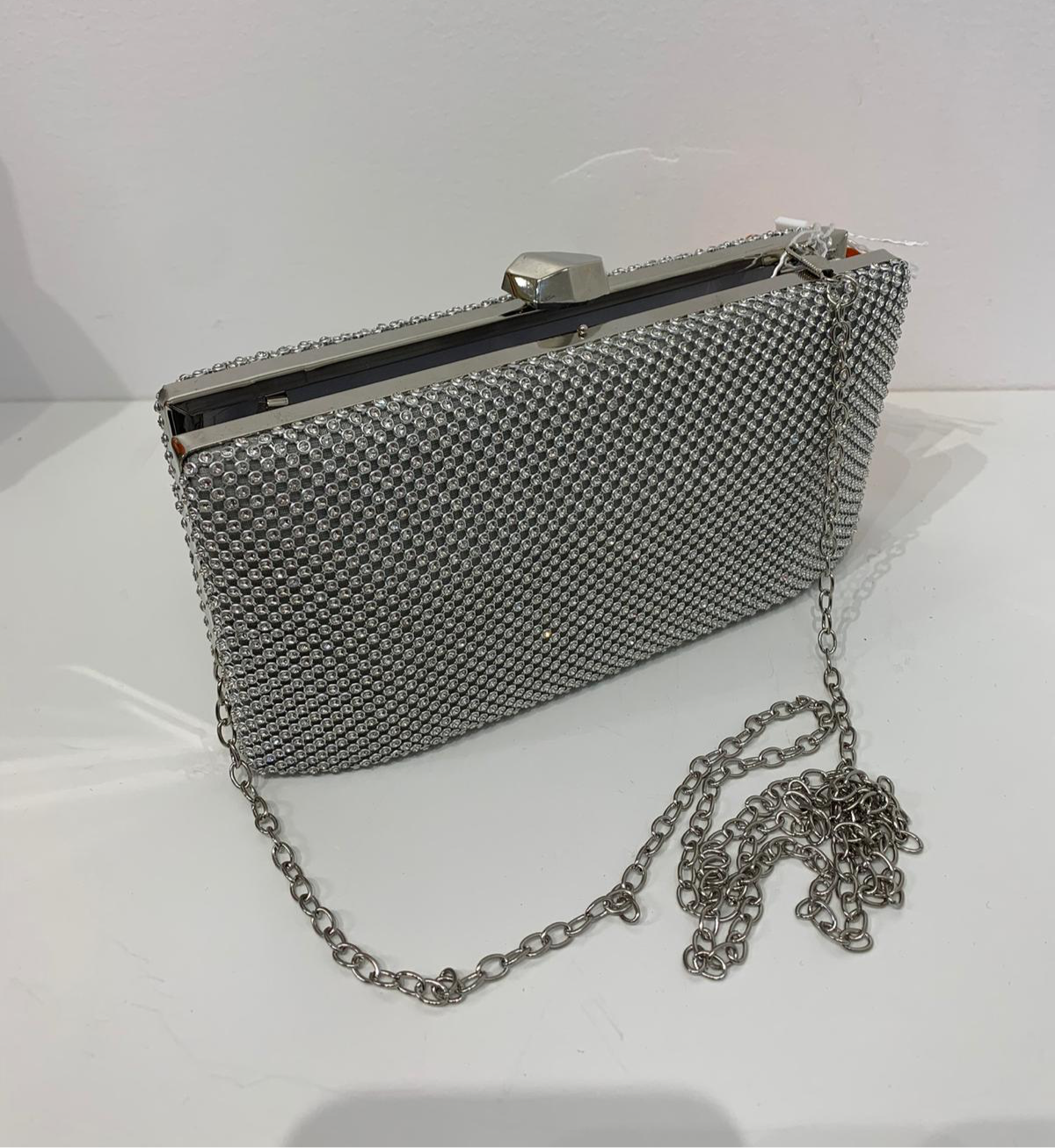 (237) Ladies Square Clutch Bag with Clasp Opening & Long Chain in Multiple Colours