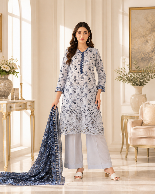 (143) Tawakkal Lawn Suit | Floral Print & Embroidered Dupatta